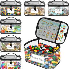 6 Pack Clear Toy Storage Bags, Storage Bags with Zipper, Clear PVC Toy Kids Organiser for Building Blocks, Puzzles, Clay, Small Models, Board Games, Books (6 Pack-L)