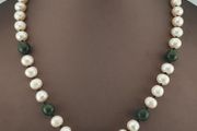 Genuine Freshwater Pearl &amp; Green Jade Statement Necklace with Melon Dzi Pendant