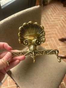 Matching brass bathroom soap dish and 3 piece hook