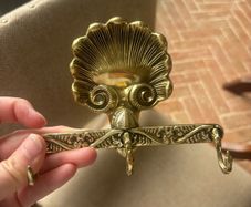 Matching brass bathroom soap dish and 3 piece hook