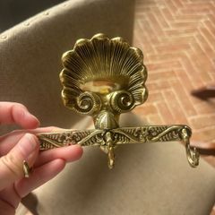 Matching brass bathroom soap dish and 3 piece hook