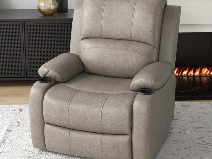 Recliner Armchair, Microfibre Reclining Chair with Adjustable Leg Rest, Cup Holder, for Home Living Room, Brown