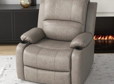 Recliner Armchair, Microfibre Reclining Chair with Adjustable Leg Rest, Cup Holder, for Home Living Room, Brown
