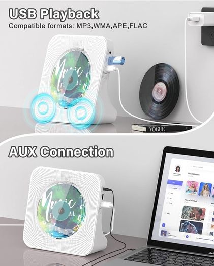 Portable CD Player with Bluetooth 5.0, Greadio Desktop CD Players for Home, CD Music Player with Speakers, Remote Control, Dust Cover, FM Radio, LCD Display, AUX, USB, Headphone Jack