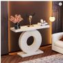 Modern White Console Table with Circular Base  Elegant Entryway Accent Image 3