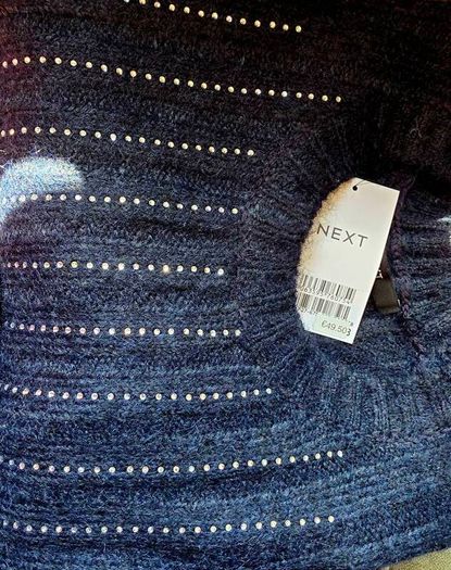 Next -Navy Blue Gem Crew Neck Knitted T-Shirt With Wool