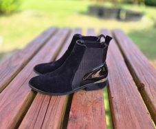 River Island Black Suede and Patent Ankle Boots UK5, EU38