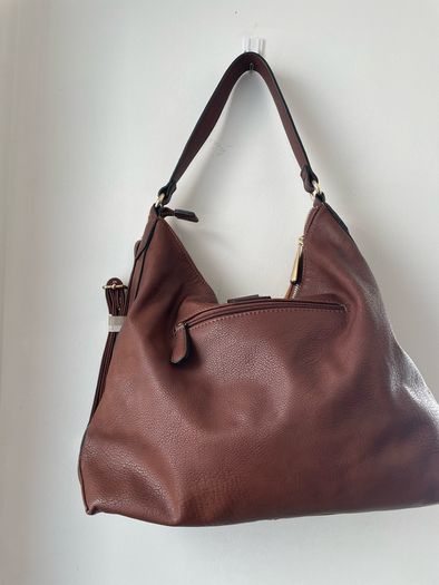 Brown Faux suede leather hobo bag with shoulder strap