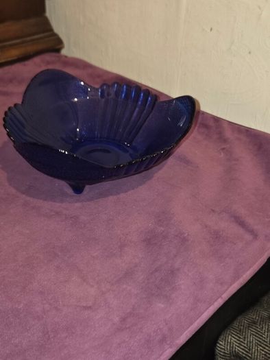 Vintage Cobalt Blue Footed Fruit Bowl