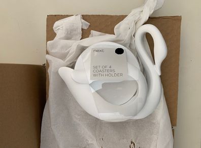 Next swan coaster set with holder - brand new