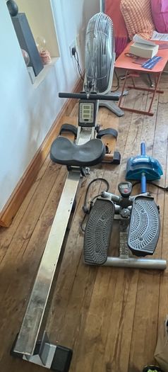rowing machine, ab roller & stepper