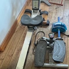 rowing machine, ab roller & stepper