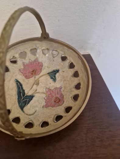 vintage brass and enamel trinket dish