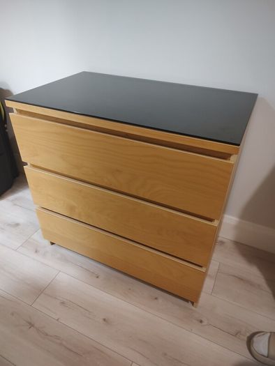 Wooden Chest of drawers with glass top