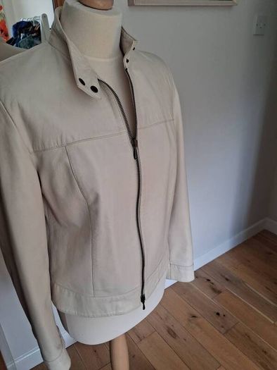 M&S Stone Soft Leather Jacket Size 12
