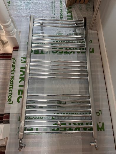 Large Chrome Heated Towel Radiator 60cm Wide Valves Included