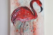 Beautiful flamingo study acrylic on canvas picture signed bottom right H60 x L40.5cm