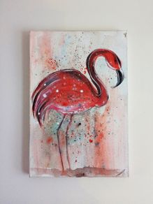 Beautiful flamingo study acrylic on canvas picture signed bottom right H60 x L40.5cm