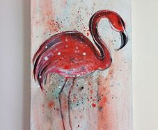 Beautiful flamingo study acrylic on canvas picture signed bottom right H60 x L40.5cm