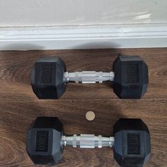 two by 7.5kilo hexagonol dumbbells used