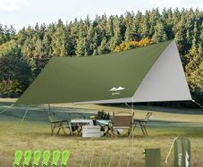 Hammock Rain Fly Tent Tarp, 3m x 3.2m Camping Tent Tarp Shelter Waterproof, Lightweight Camping Tarpaulin with 6 Stakes, 6 Ropes & Storage Bag, Anti-UV Hammock Tarp for Outdoor Travel Yard