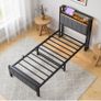 Single Bed Frames with Storage Headboard and Charging Station/LED Lights Image 7