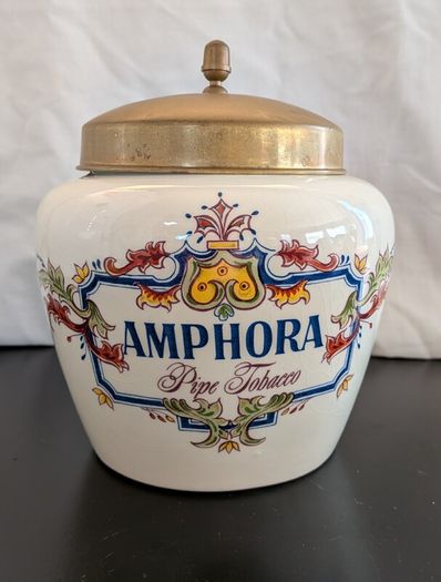 Zenith Gouda 1749 Amphora Pipe Tobacco Jar Humidor Brass Lid Holland c1950