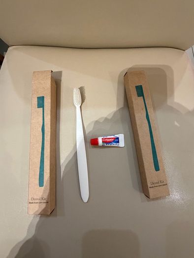 Kraft Recyclable Dental Kit. Toothbrush & toothpaste.