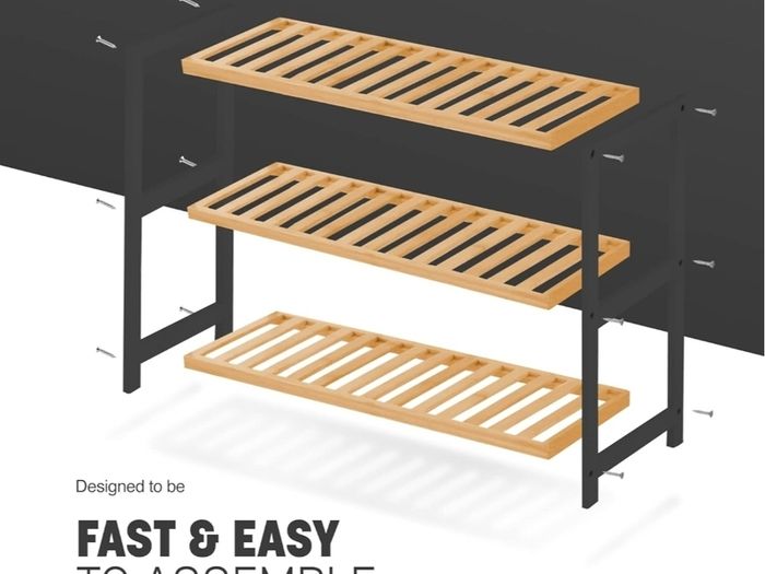 3 Tier Natural Bamboo Shoe Rack, Easy Assembly & Strong Design  Ideal for Corridor,Bedroom,Bathroom,Hallway & Small Spaces Large Capacity Up to 9 Pairs of Shoes(55x70x25cm)