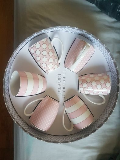 PRICE REDUCED FROM 50 >>>> Set of 6 Bone China Mugs - Spots & Stripes Party Pack