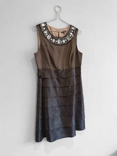 Pre Owned Next Bronze & Brown Embellished Tiered Cocktail Dress