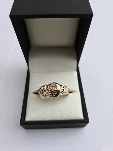 Vintage 9ct Yellow Gold Gents Buckle Ring