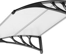Window Door Awning 100x100cm Polycarbonate Spliced Canopy Transparent with Black Bracket Suitable for Door Porch Outdoor Roof Patio
