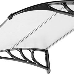 Window Door Awning 100x100cm Polycarbonate Spliced Canopy Transparent with Black Bracket Suitable for Door Porch Outdoor Roof Patio