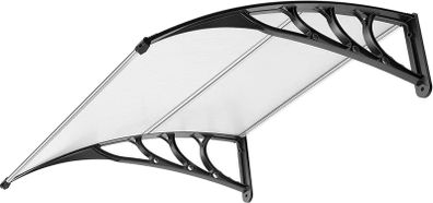Window Door Awning 100x100cm Polycarbonate Spliced Canopy Transparent with Black Bracket Suitable for Door Porch Outdoor Roof Patio