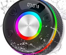 Bluetooth Shower Speaker, Portable Speakers Bluetooth 5.3 with HD Sound, IPX7 Waterproof, Colorful RGB Light/LED Display/Shower Radio/Hands-Free Call/Suction Cup, Perfect for Bathroom Sing-Along Visit the Dbasne Store