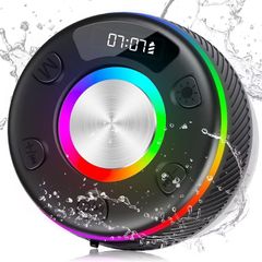Bluetooth Shower Speaker, Portable Speakers Bluetooth 5.3 with HD Sound, IPX7 Waterproof, Colorful RGB Light/LED Display/Shower Radio/Hands-Free Call/Suction Cup, Perfect for Bathroom Sing-Along Visit the Dbasne Store