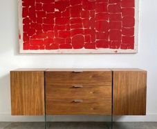 Vintage Mid Century Walnut & Glass Sideboard Scandinavian