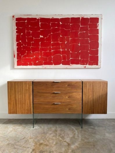 Vintage Mid Century Walnut & Glass Sideboard Scandinavian