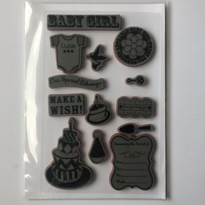 Baby shower themed red rubber stamps