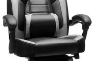 _Gaming chair, office chair with footrest, desk chair, ergonomic design, adjustable headrest, lumbar support, loadable up to 150 kg, black-gray