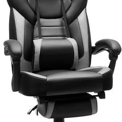 _Gaming chair, office chair with footrest, desk chair, ergonomic design, adjustable headrest, lumbar support, loadable up to 150 kg, black-gray