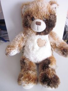 Build a Bear Champ Brown Calico Bear Heart Patch Plush Toy