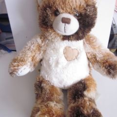 Build a Bear Champ Brown Calico Bear Heart Patch Plush Toy