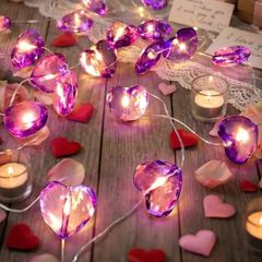 Crystal Love Heart String Fairy Lights Warm White Micro LEDs on 2m Silver Wire Battery Operated Indoor Romantic Lighting for Home Bedroom Wedding Indoor Decor