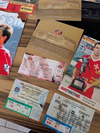 Huge 1990 80s vintage liverpool and some vintage Ireland soccer gear signed gear etc