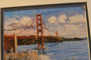 Framed Vintage Golden Gate Bridge Lithograph Print.