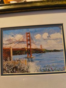 Framed Vintage Golden Gate Bridge Lithograph Print.