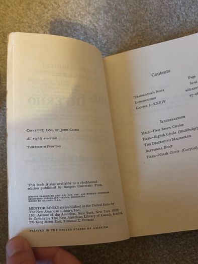 vintage paperback copy of The Inferno by Dante Alighieri