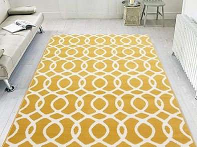 New Modern Ochre Yellow Trellis Rug Retro Geometric Living Room Area ...